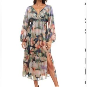 Socialite metallic long sleeve print midi dress